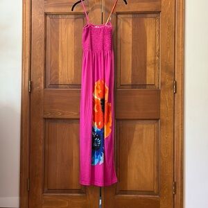 Vibrant Pink Maxi Dress with Floral Design